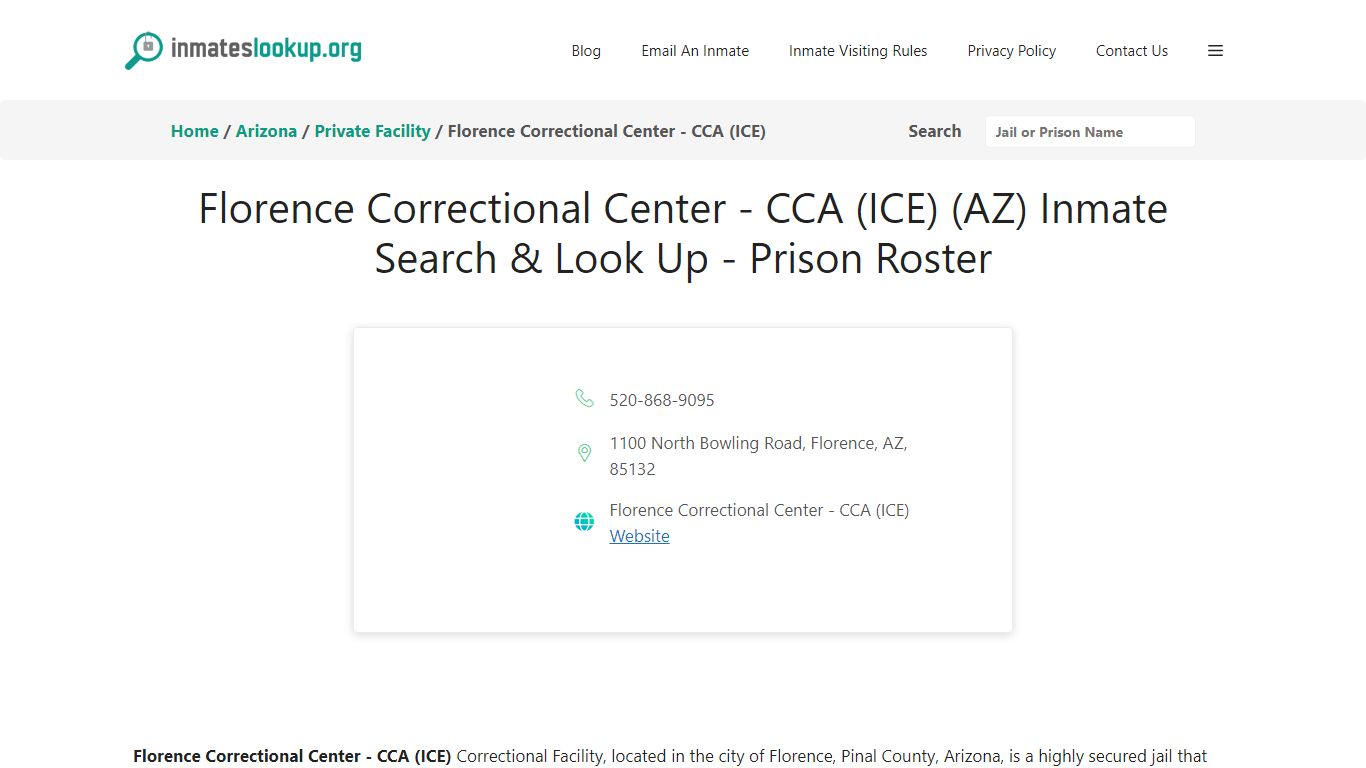 Florence Correctional Center - CCA (ICE) (AZ) Inmate Search & Look Up ...