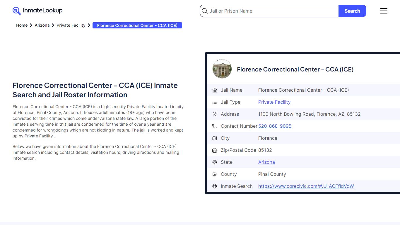 Florence Correctional Center - CCA (ICE) Inmate Search - Florence ...